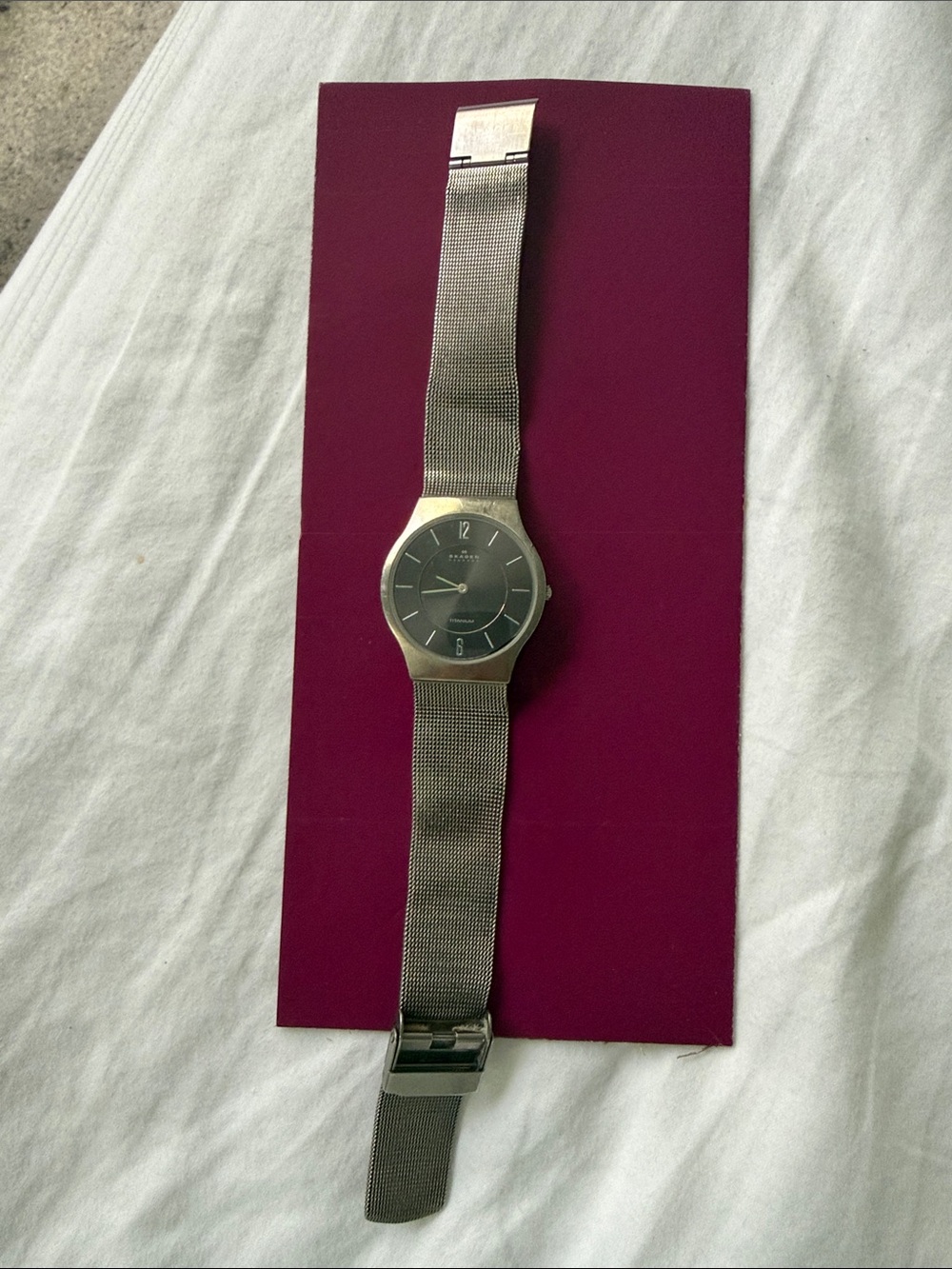 Skagen Men's Silver Mesh Watch with Black Dial